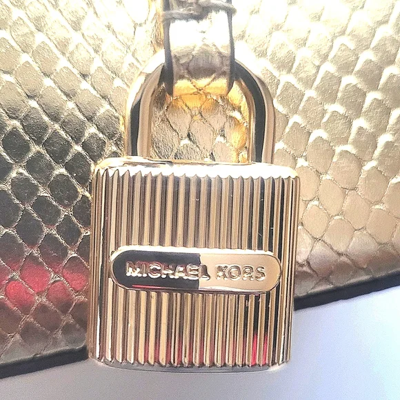 Michael Kors Adele Embossed Leather Gold MD Messenger Crossbody Bag - Picture 6 of 8